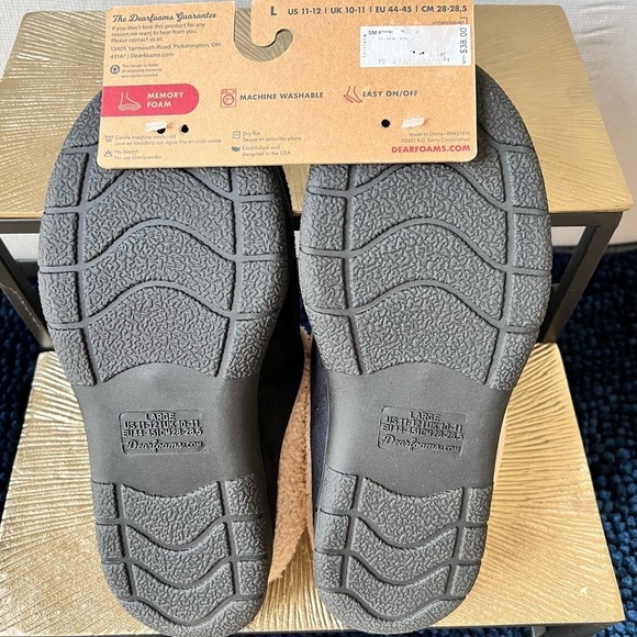 Dearfoams [Mens Large Size 11-12 - NWT] Black Memory Foam Slippers - Picture 8 of 12